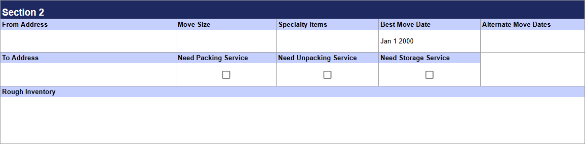 Spreadsheet section 2, part 1